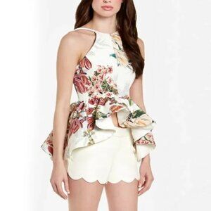 Anthropologie Cameo Dahlia Botanical Peplum Top Sz XS